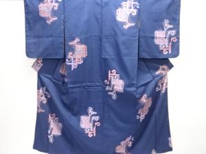 大正ロマン　抽象模様織り出しお召着物